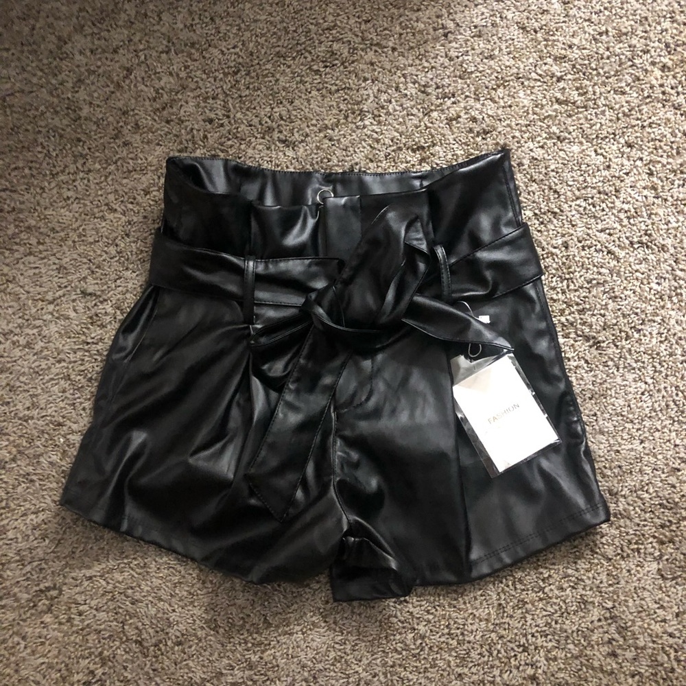 High waisted faux leather shorts